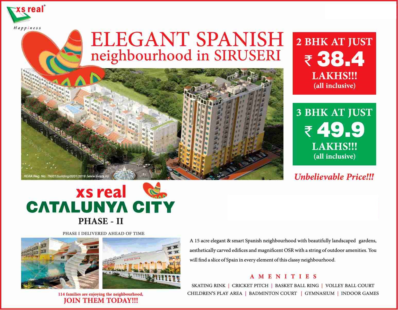 Reside in elegant spanish neighbourhood at XS Real Catalunya City in Siruseri, Chennai Update